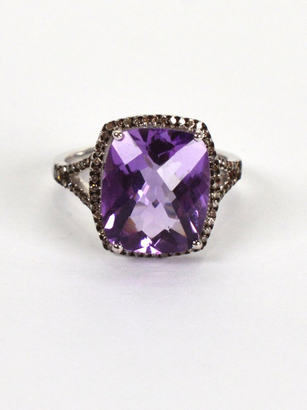 Carol Brodie Rarities Sterling Silver Amethyst Dia Accented Cocktail Ring Size 9